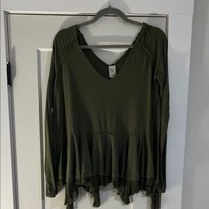 Elegant Olive Green V-Neck Blouse